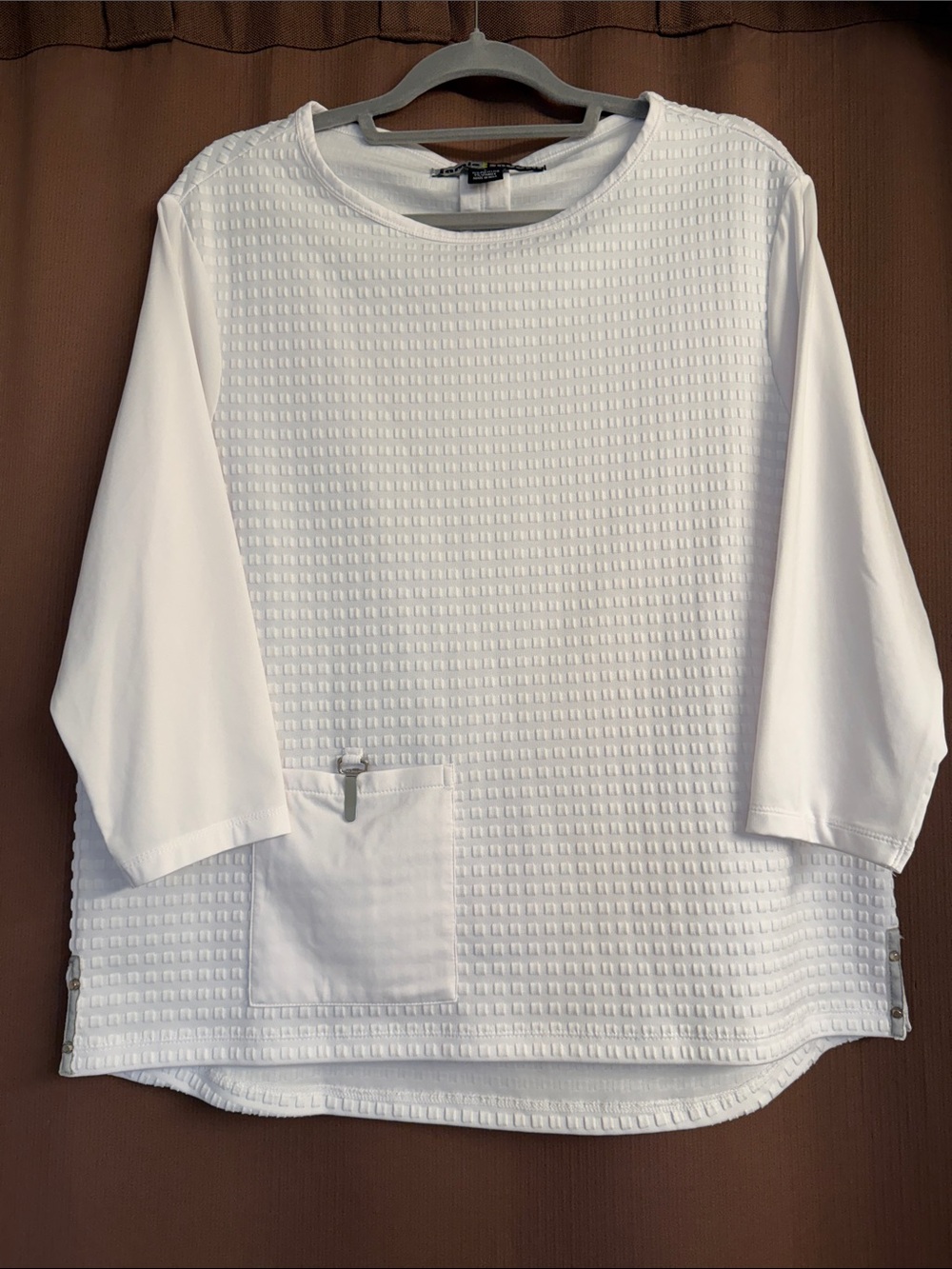 jamie sadock White Textured Knit Long Sleeve Top with Pocket Zip